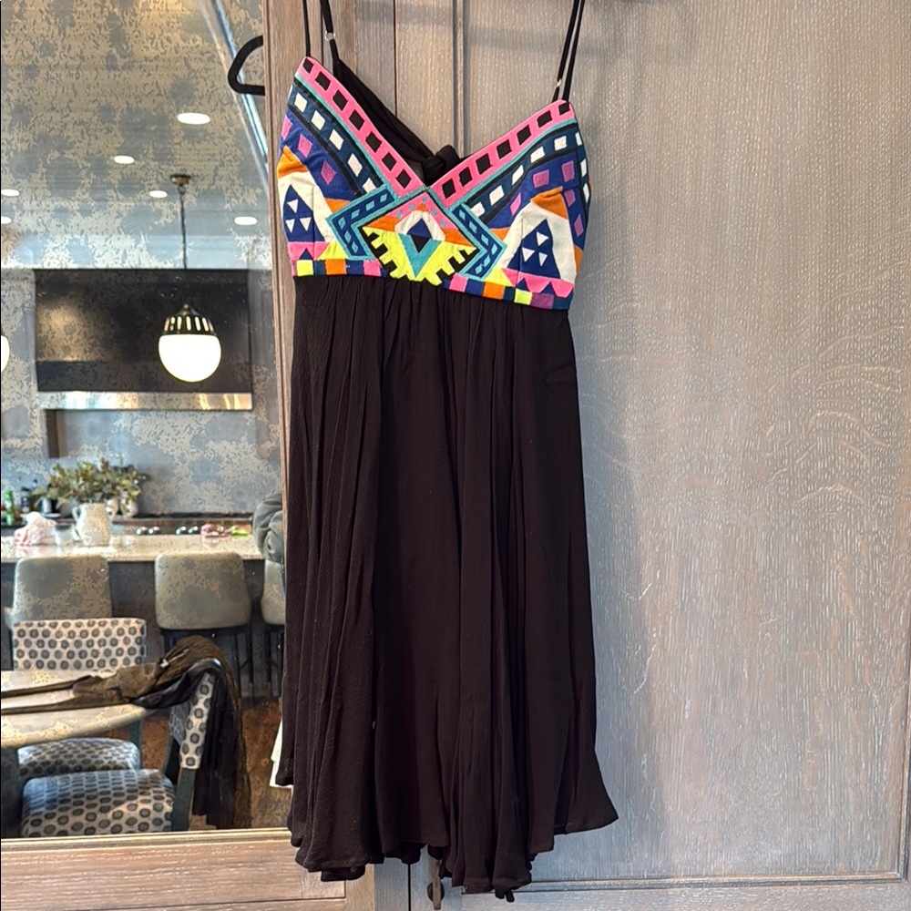 Mara Hoffman Black Mini Dress with Multicolor Geometric Design